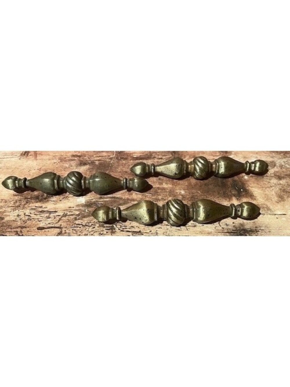 Set of 3 Vintage Solid Aged Brass Drawer Pulls 2.25" Hole Spacing Made in Canada